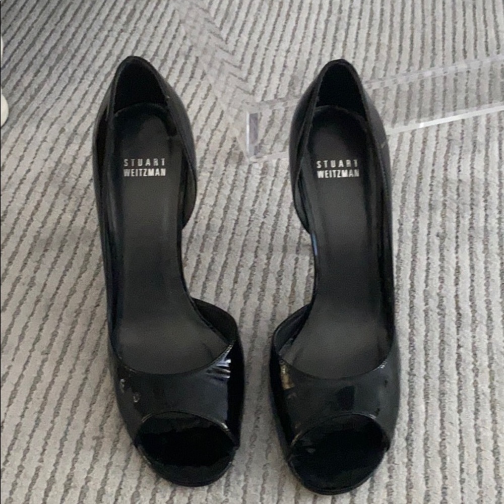 Stuart Weitzman Black Peep-Toe Sandals